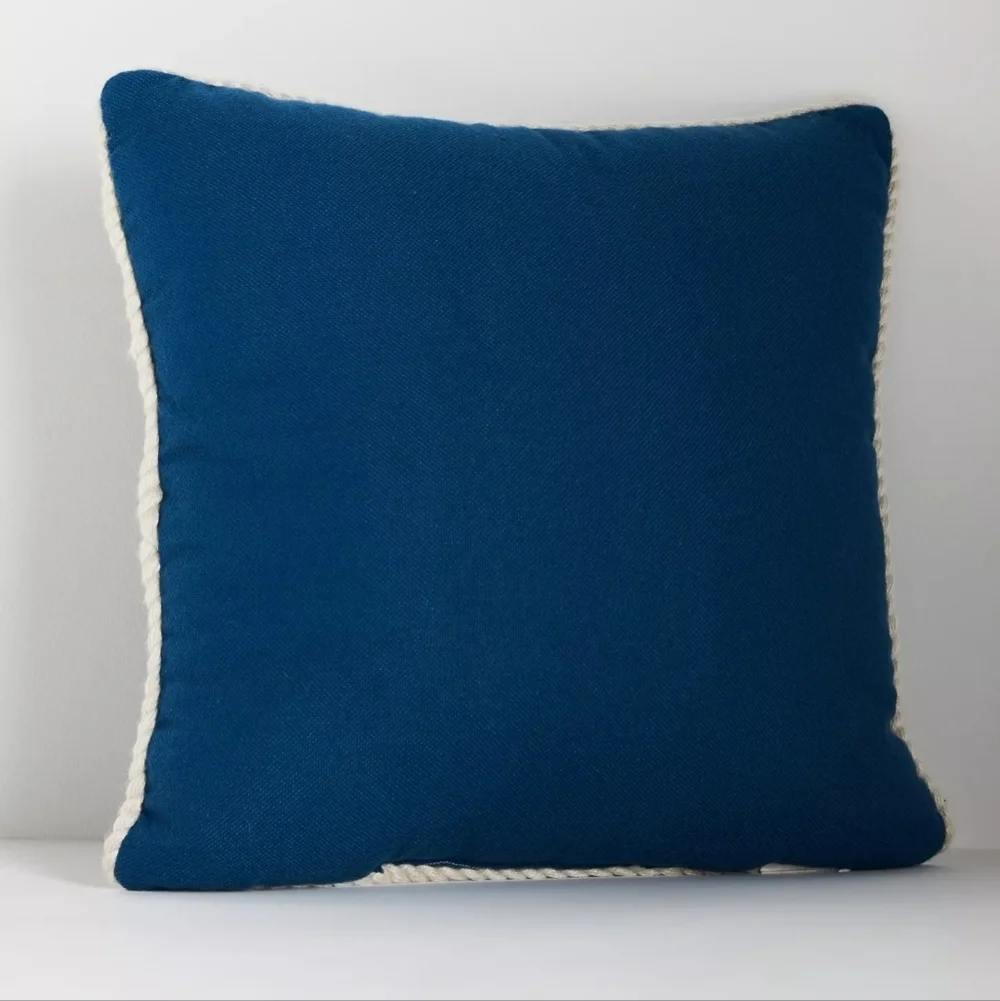 Anthropologie Greek Key Embroidered Indoor/Outdoor Pillow in Navy, NWT.